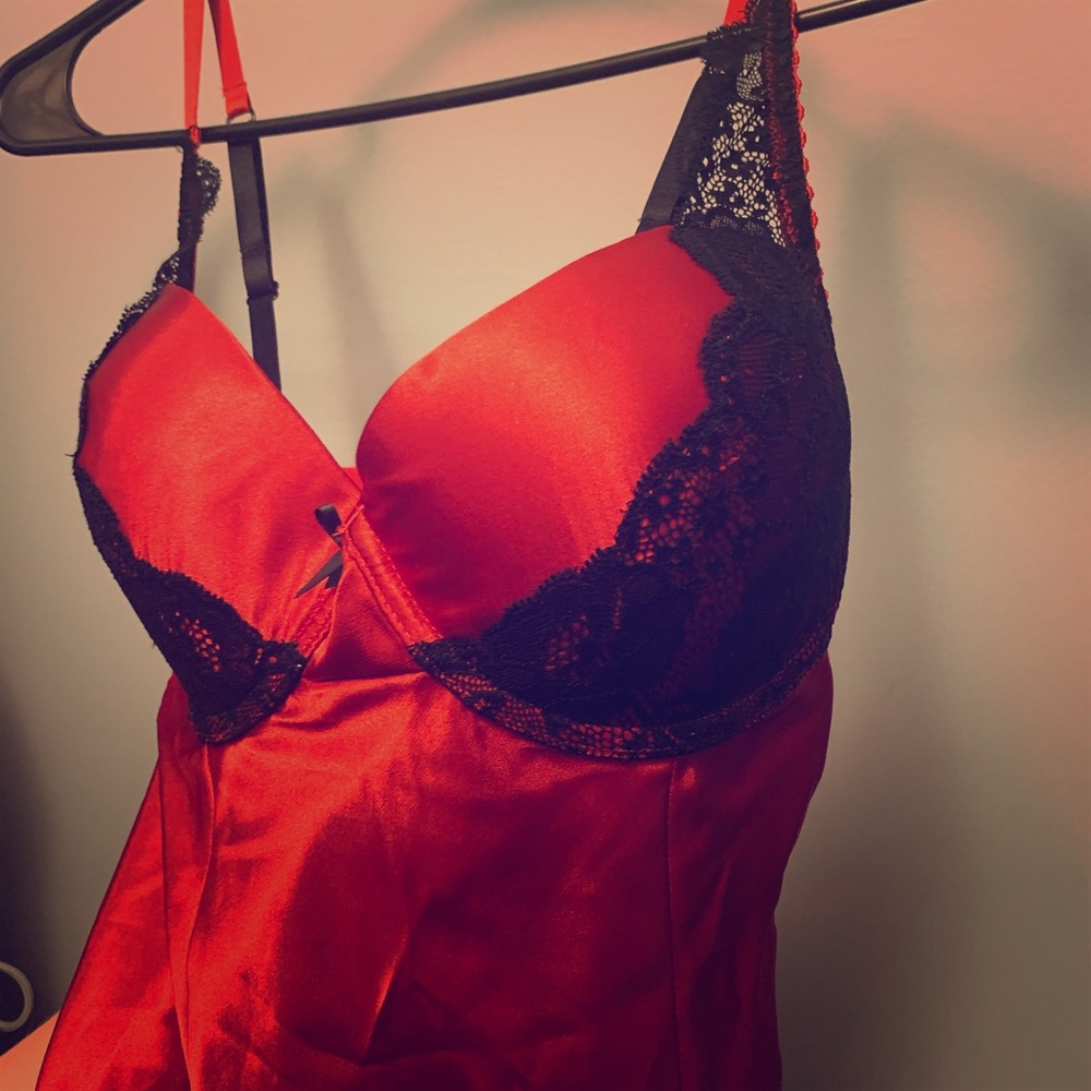 Red with black lace lingerie gown